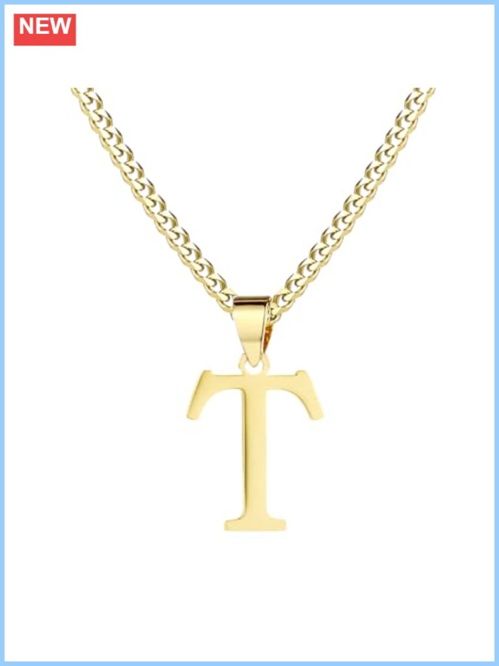 Initial Necklace 14K Gold Plated Stainless Steel Cuban Chain Pendant